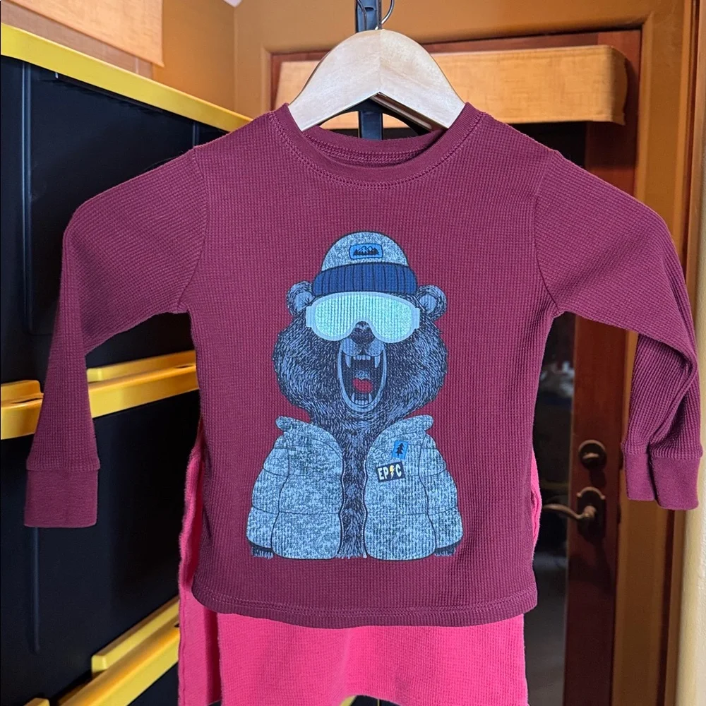 Old Navy Red & Garanimals Burgundy Snowboarding Bear Thermal Tops 2 Pk Size 4T